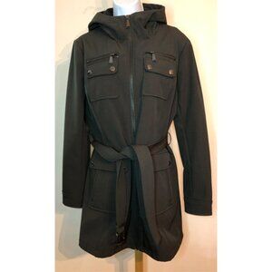 Michael Kors Jacket Parka with Hood Fleece Lined  Pockets Dark Brown Belted sz M